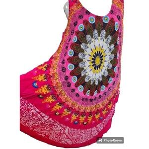 Hippie Summer Dress One Size Colorful Rayon Asymmetrical Hem Cool by Exist